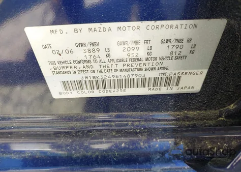 2006 Mazda Mazda3 S Touring from USA, damaged, VIN JM1BK324961487903